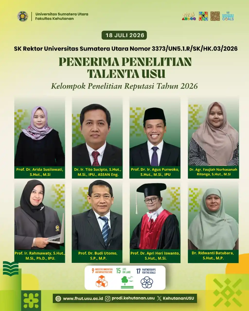 Pengumuman Penerima Pendanaan Penelitian Talenta USU Tahun 2026